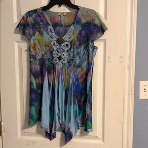 ONE WORLD Vibrant Abstract Butterfly Blouse